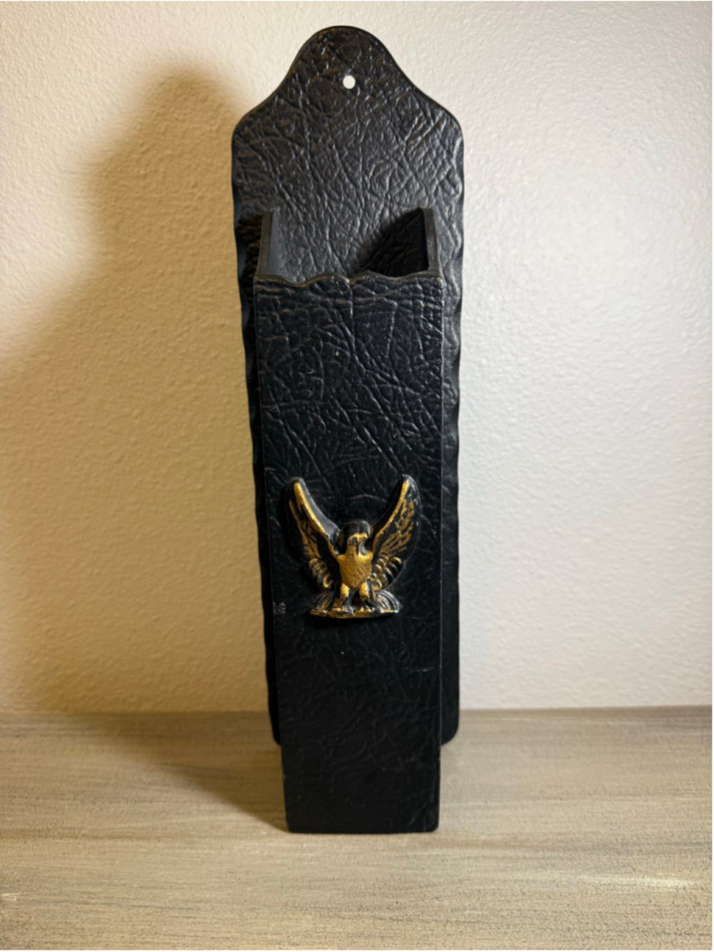 Mid Century Cast Iron Wall Pocket Long Match Safe Patriotic Americana Decor 12"